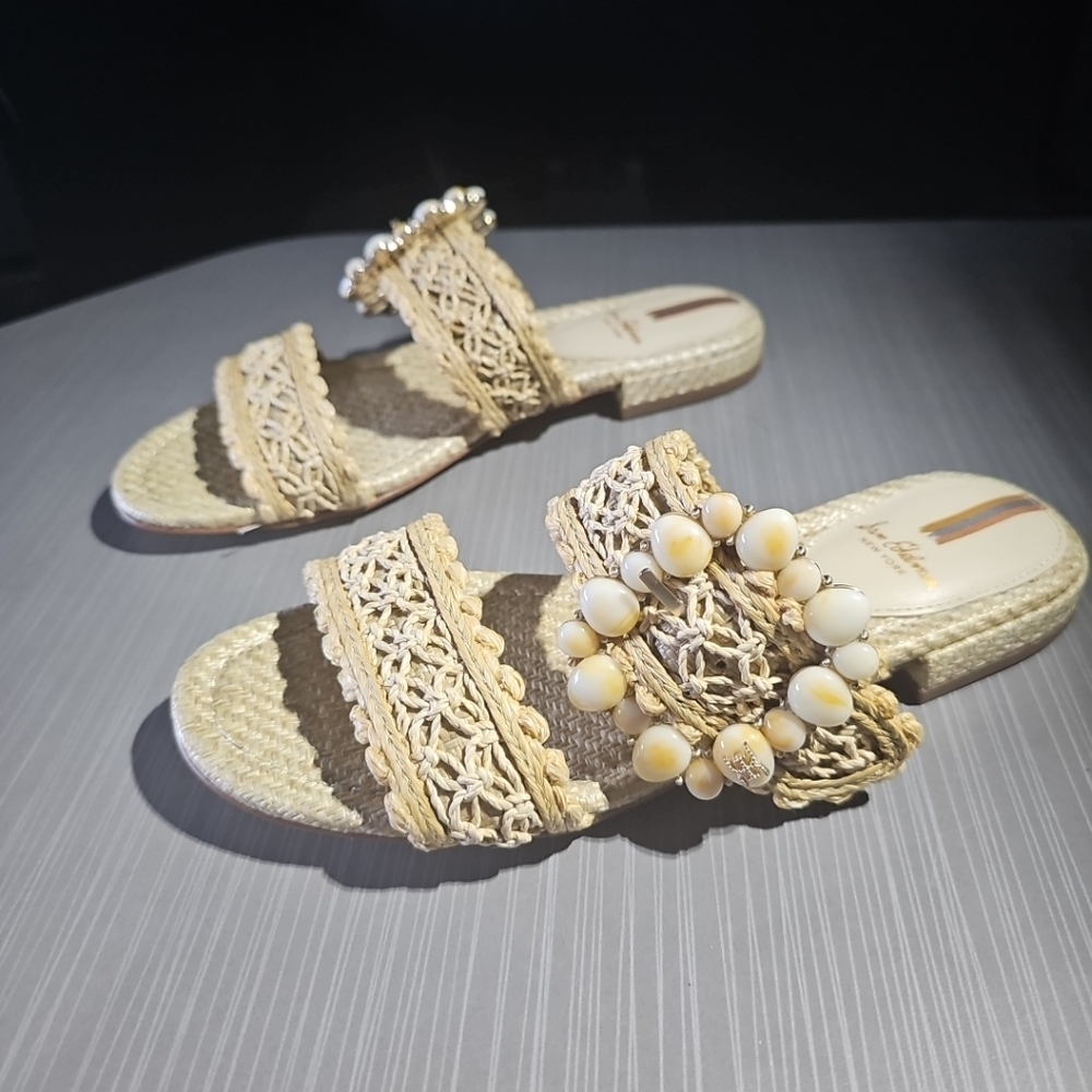 Sam‎ Edelman Women's US 7.5M Elisa Slide Sandals Light Natural Raffia NWOT